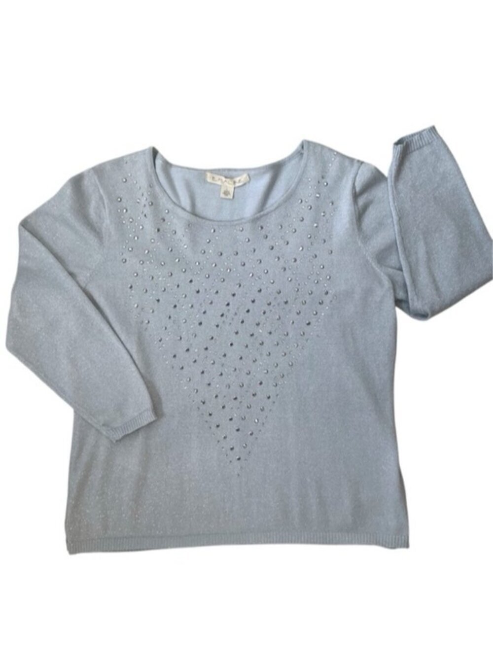 Emaline Metallic Embellished Sweater 3/4 Sleeve Slip On Scoop Neck Gray Lg - Picture 2 of 14